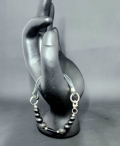 Onyx & Lava Kangaroo Leather Sterling Silver Bracelet