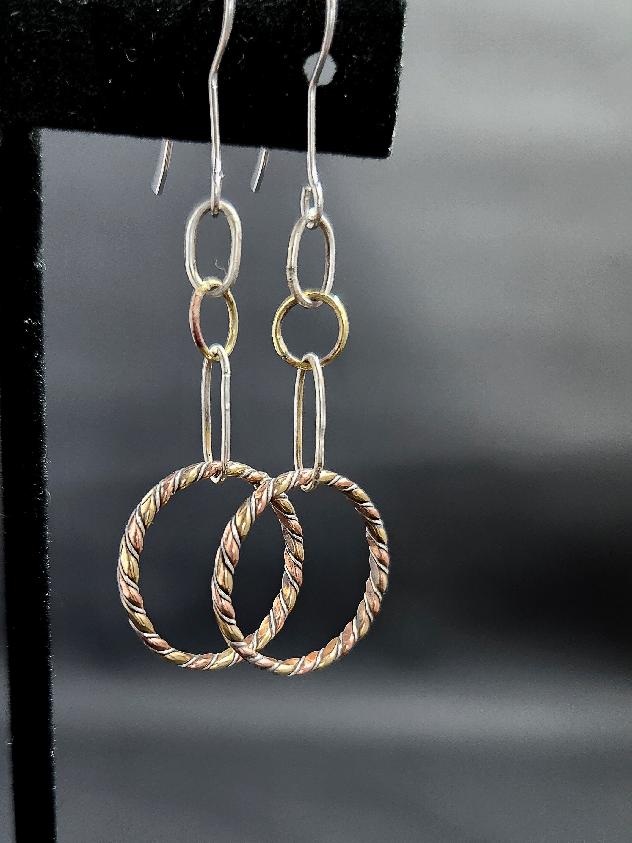Twister Wire Ring Dangle Earrings Coppe, Brass, Sterling