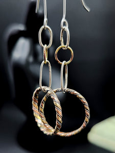 Twister Wire Ring Dangle Earrings Coppe, Brass, Sterling
