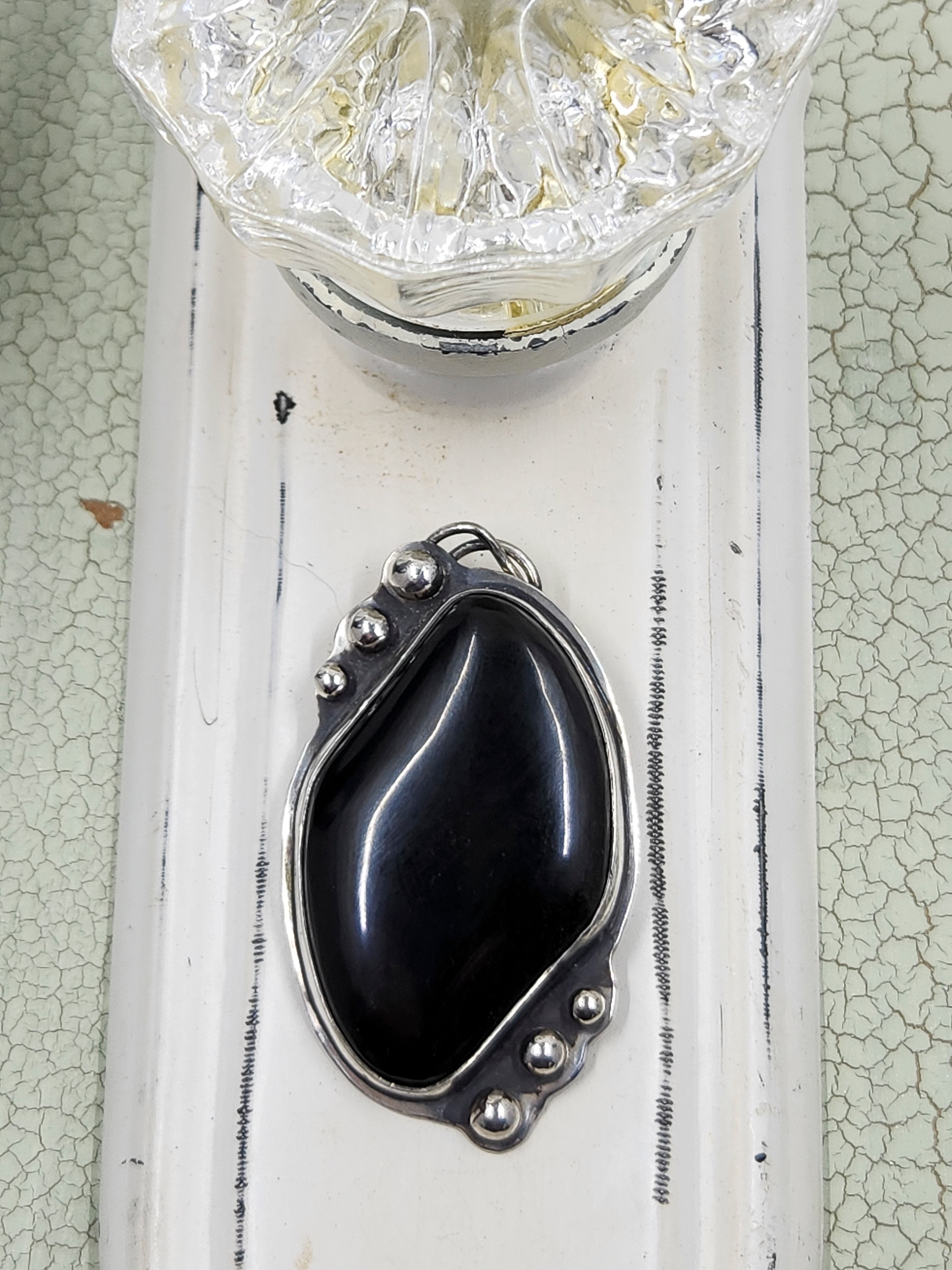 Onyx Pendant in Boho Sterling Silver Setting