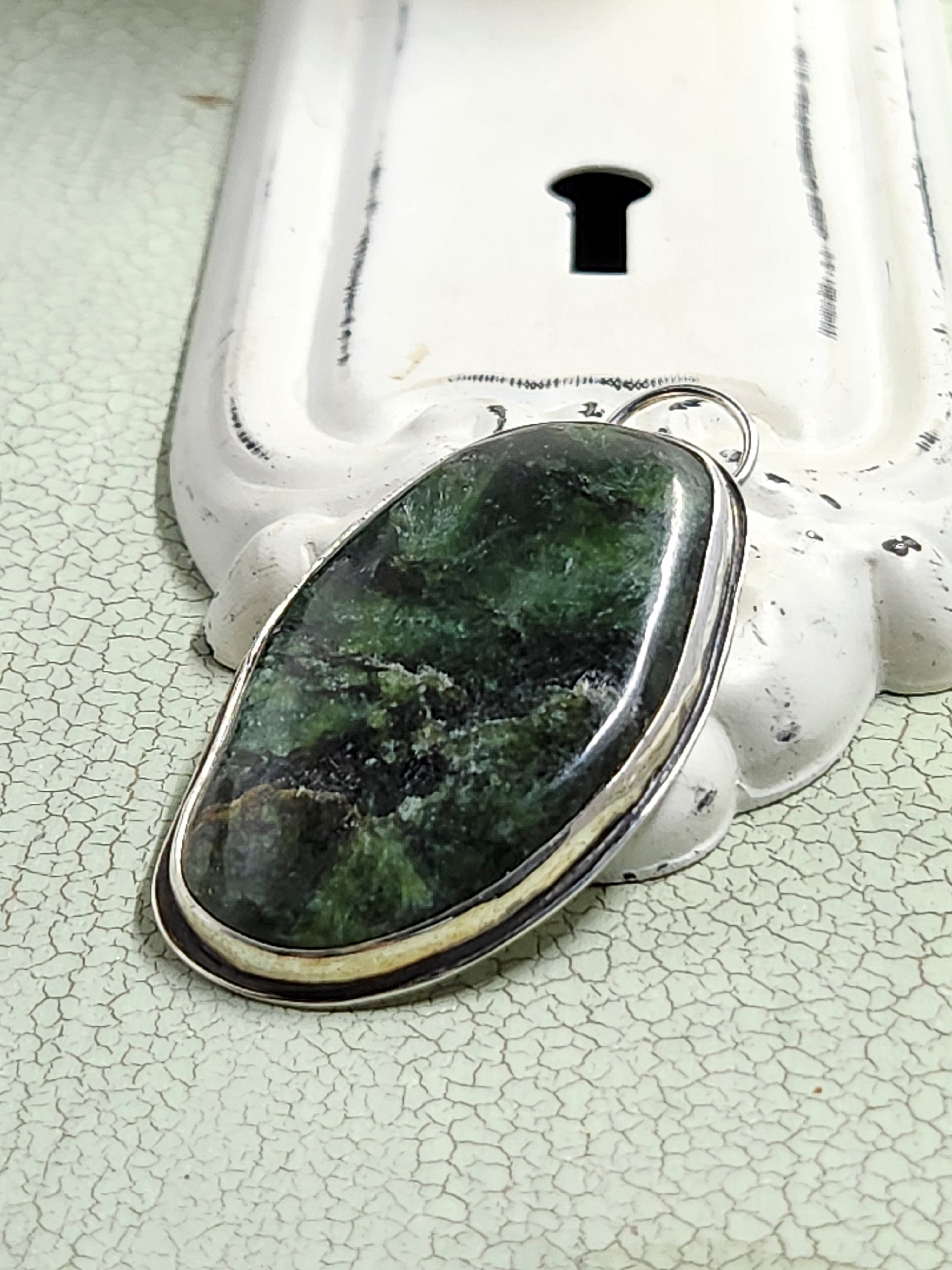 Nephrite Jade Pendant Set in Sterling Silver