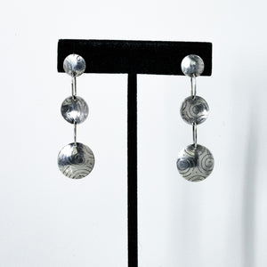 Sterling Silver Triple Disk Dangle Post Earrings