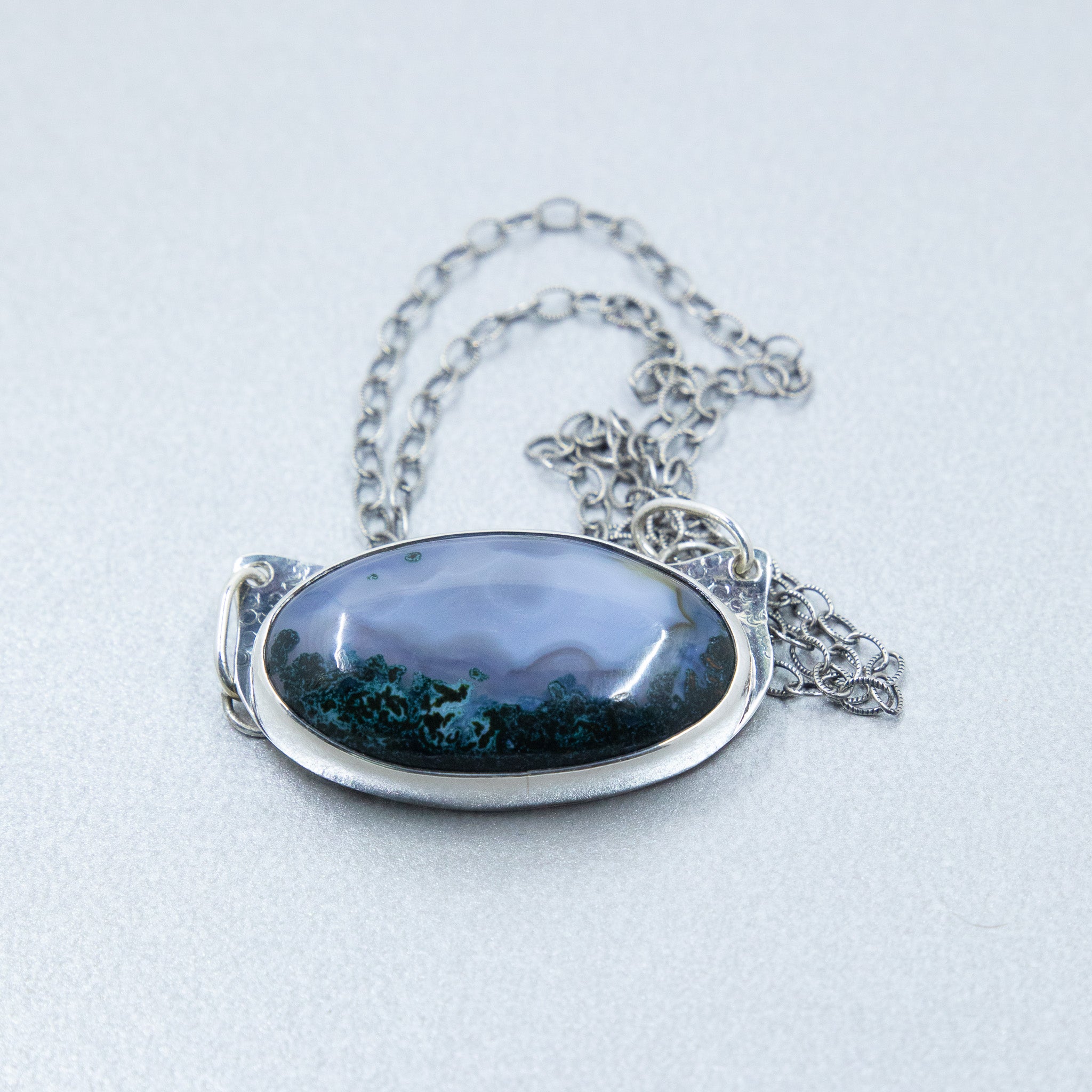 Green Blue Thunder Agate  Pendant in Set in Sterling Silver