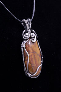 Orange Petrified Wood Sterling Silver Wire Wrap Pendant - One of a kind