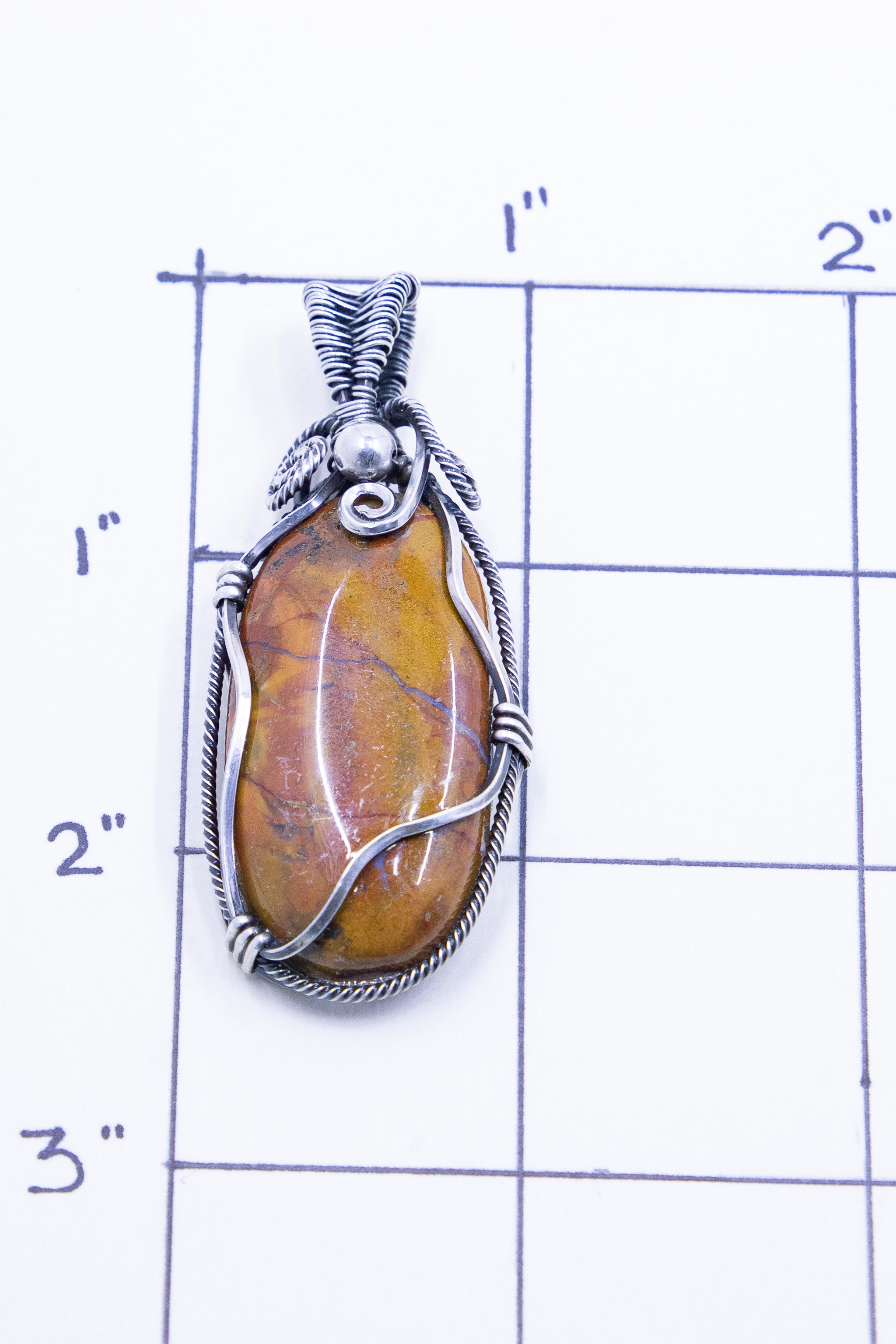 Orange Petrified Wood Sterling Silver Wire Wrap Pendant - One of a kind