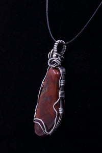 Red Petrified Wood Sterling Silver Wire Wrap Pendant - One of a Kind