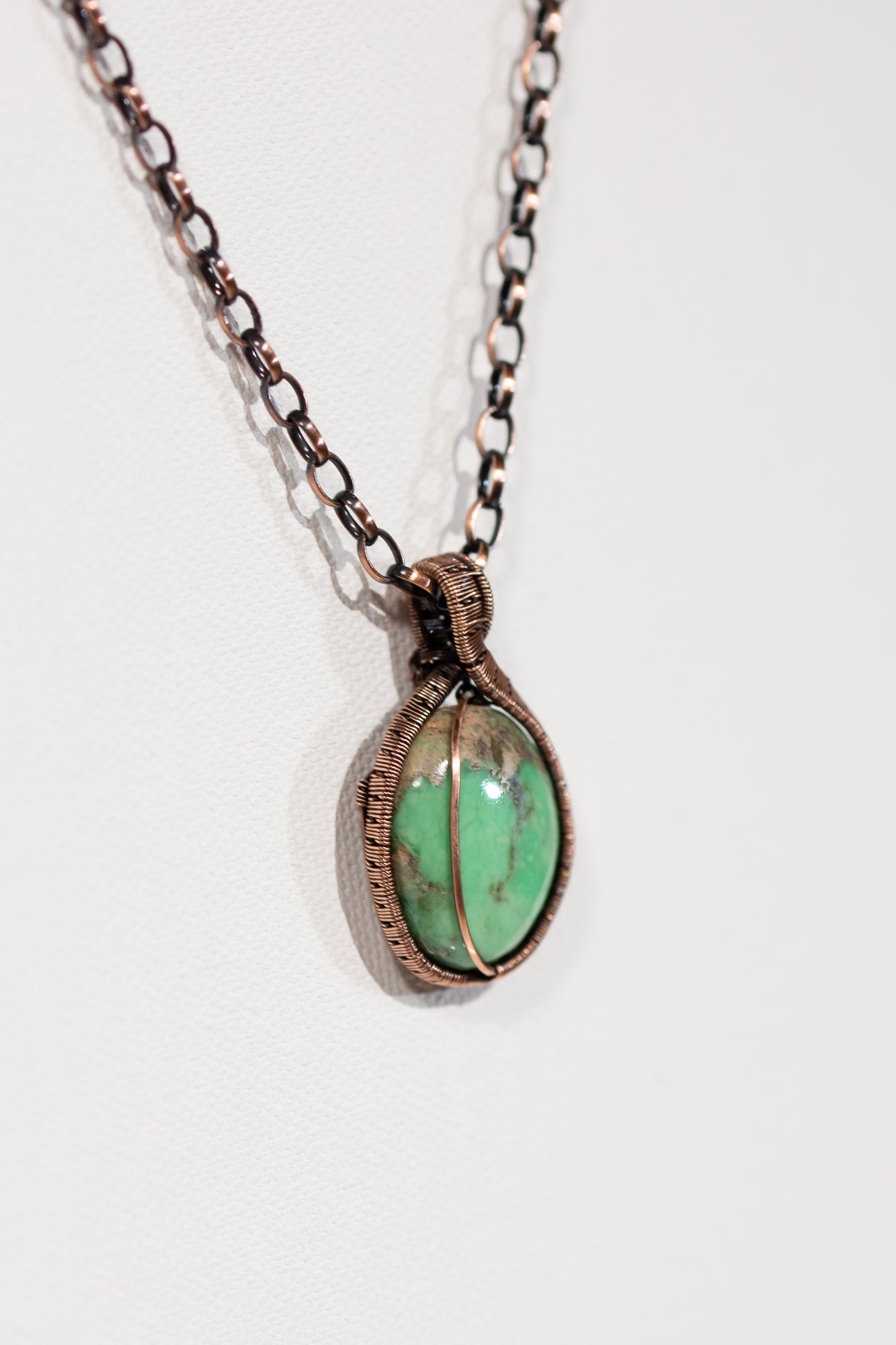 Green Variscite Wire Wrap Copper Necklace