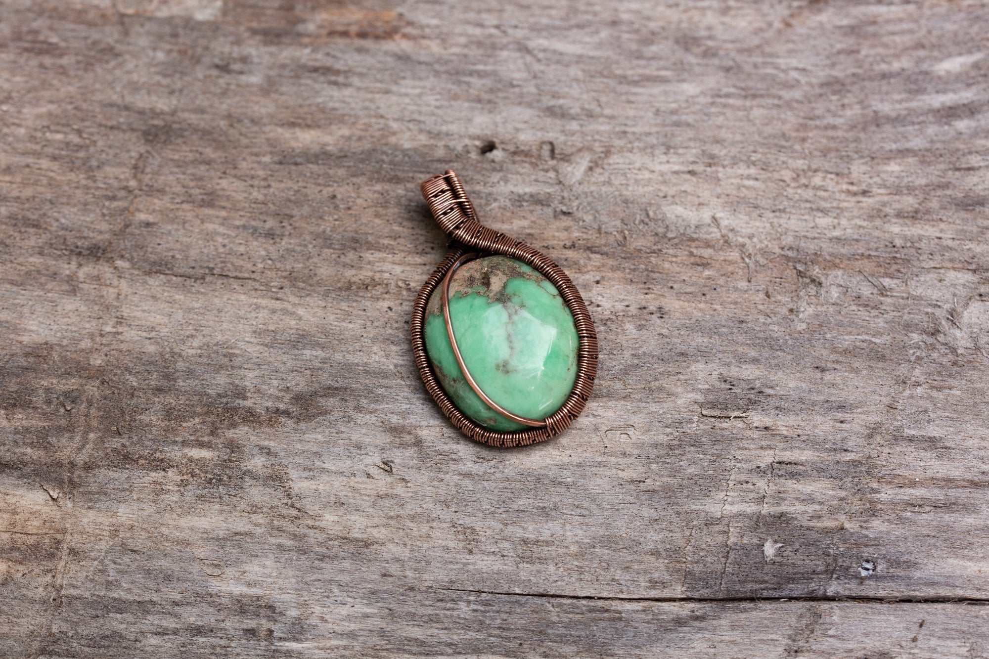 Green Variscite Wire Wrap Copper Necklace
