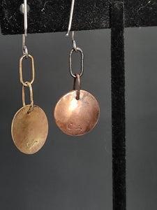 Cosmic Sun and Moon Dangle Earrings Brass and Copper