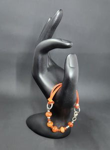 Carnelian Kangaroo Leather Sterling Silver Bracelet