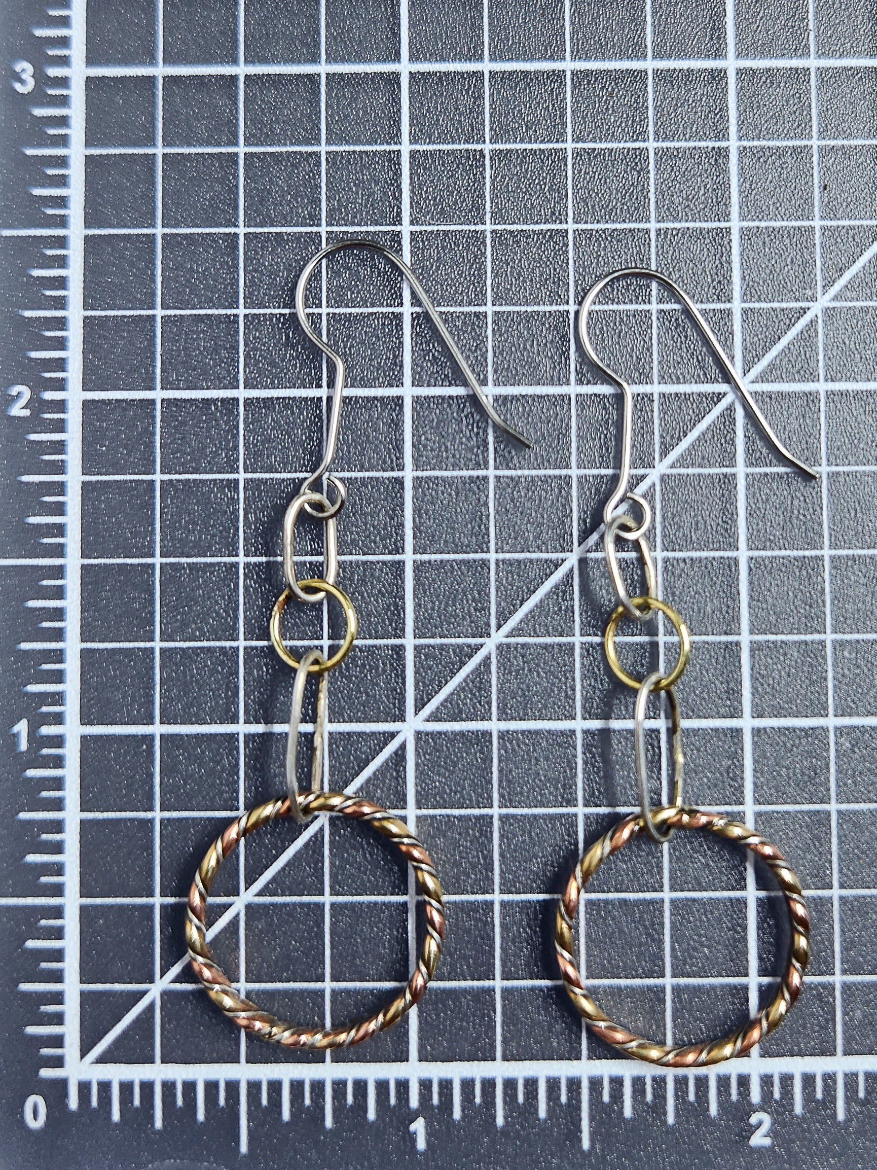 Twister Wire Ring Dangle Earrings Coppe, Brass, Sterling