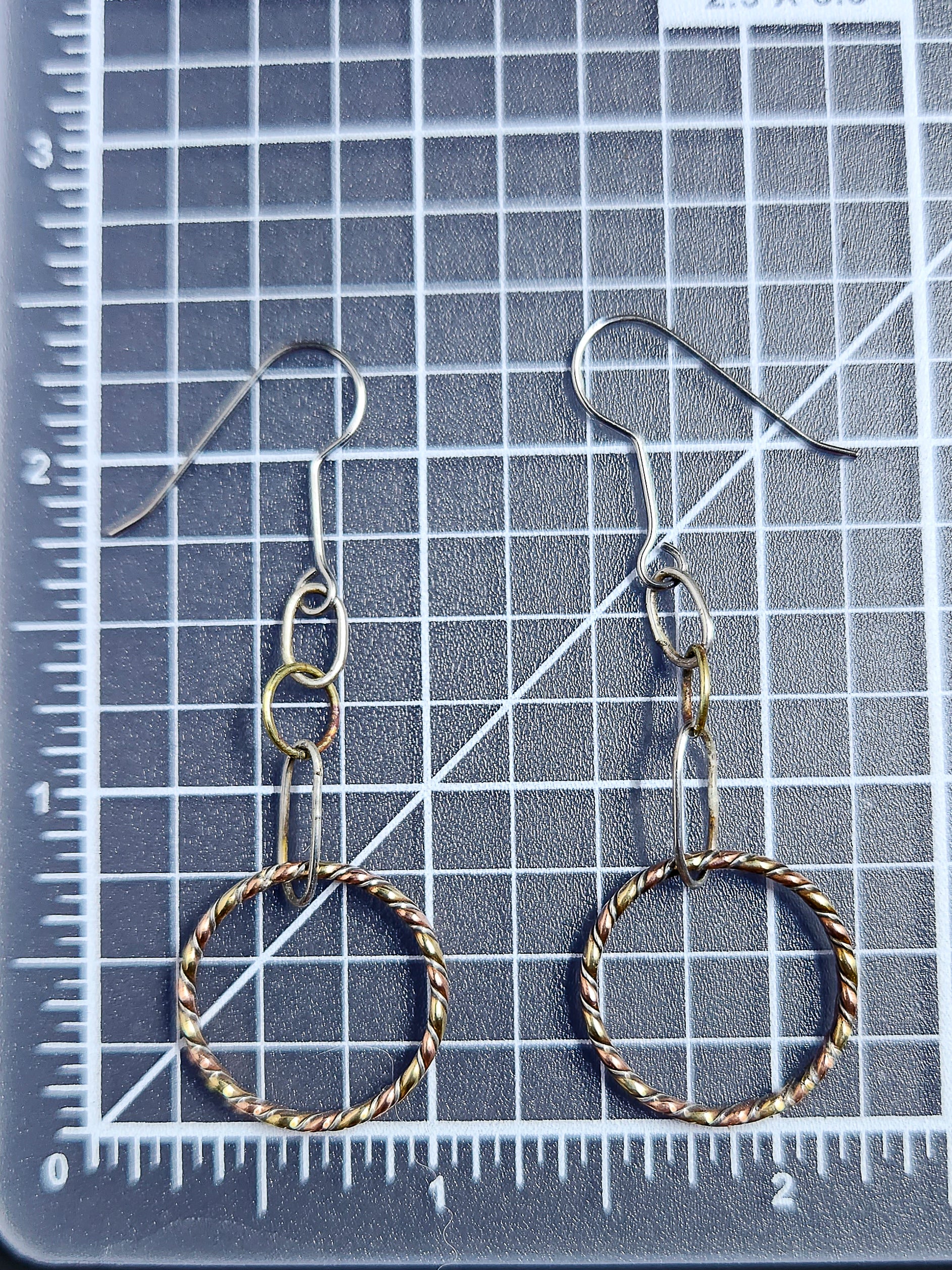 Twister Wire Ring Dangle Earrings Coppe, Brass, Sterling