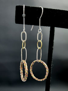 Twister Wire Ring Dangle Earrings Coppe, Brass, Sterling