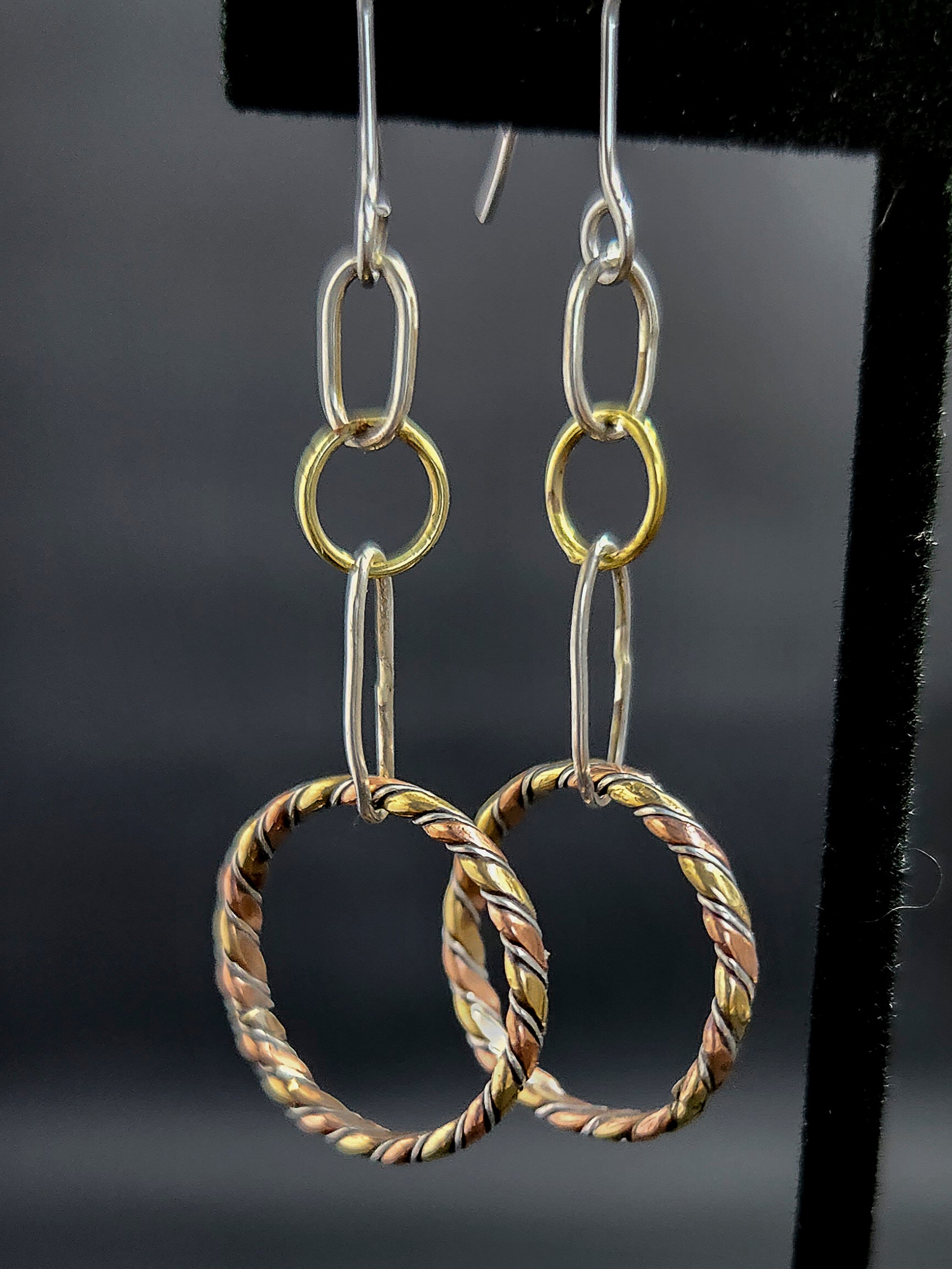 Twister Wire Ring Dangle Earrings Coppe, Brass, Sterling