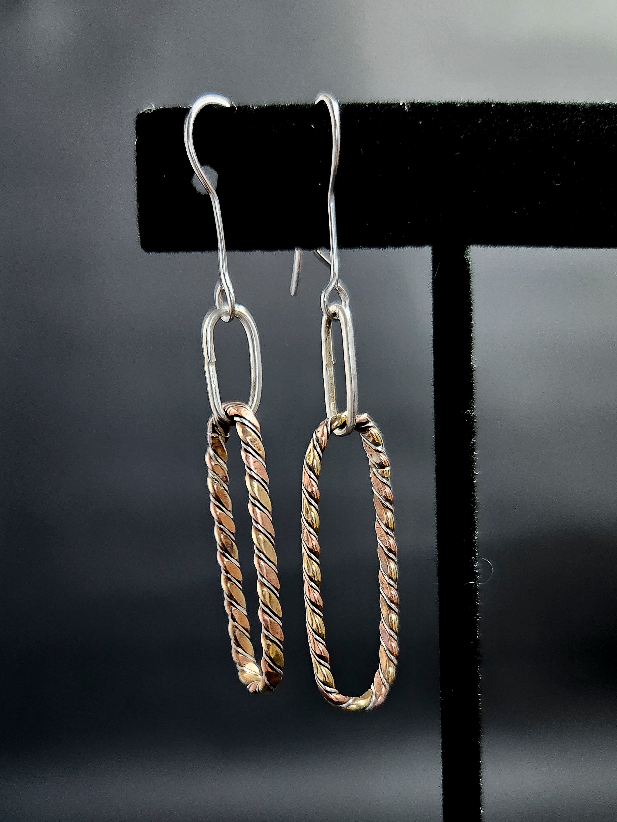 Twister Wire Oval Dangle Earrings Coppe, Brass, Sterling