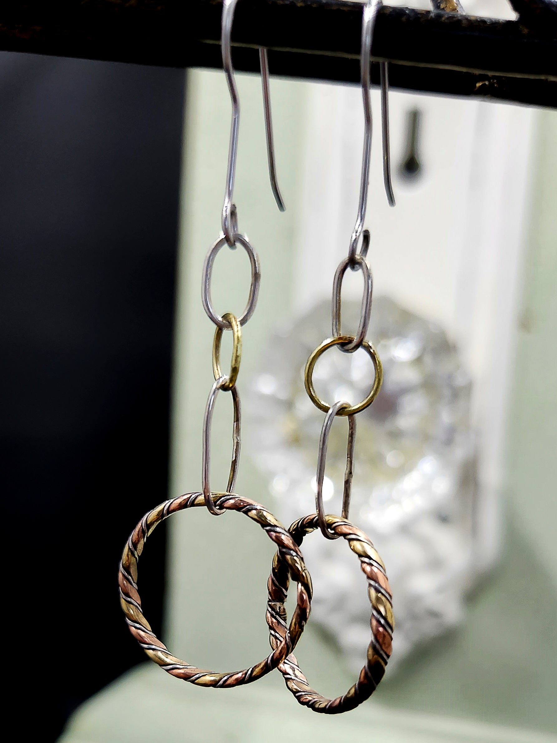 Twister Wire Ring Dangle Earrings Coppe, Brass, Sterling