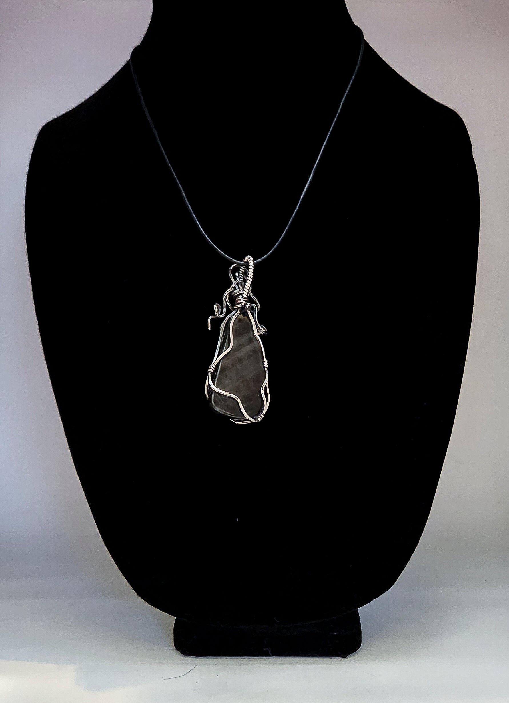 Rainbow Obsidian Sterling Silver Wire Wrap Pendant