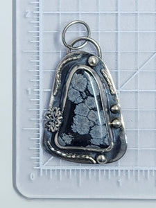 Snowflake Obsidian Sterling Silver Wire Wrap Pendant