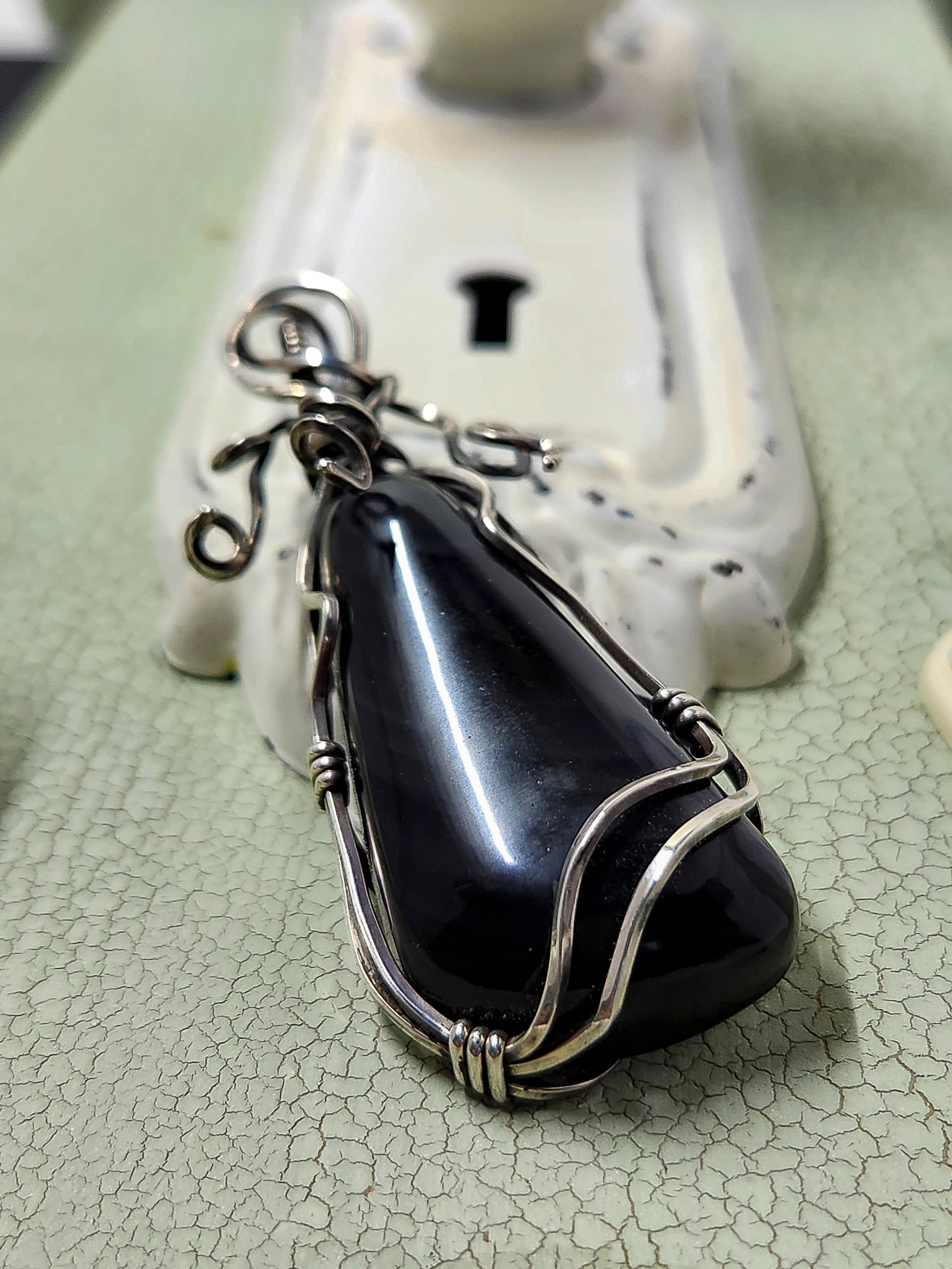 Rainbow Obsidian Sterling Silver Wire Wrap Pendant