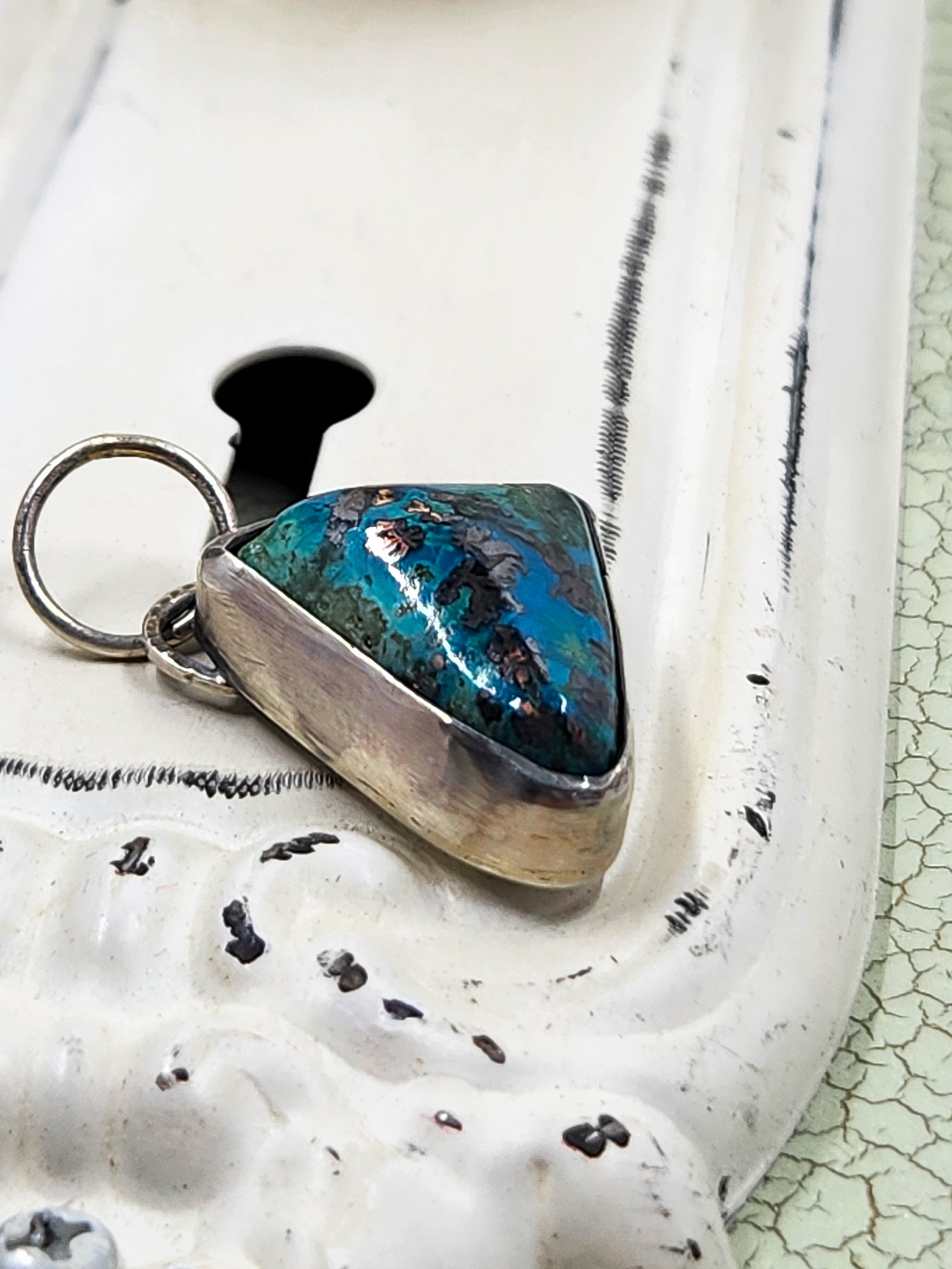 Chrysocolla Copper Pendant Set in Sterling Silver