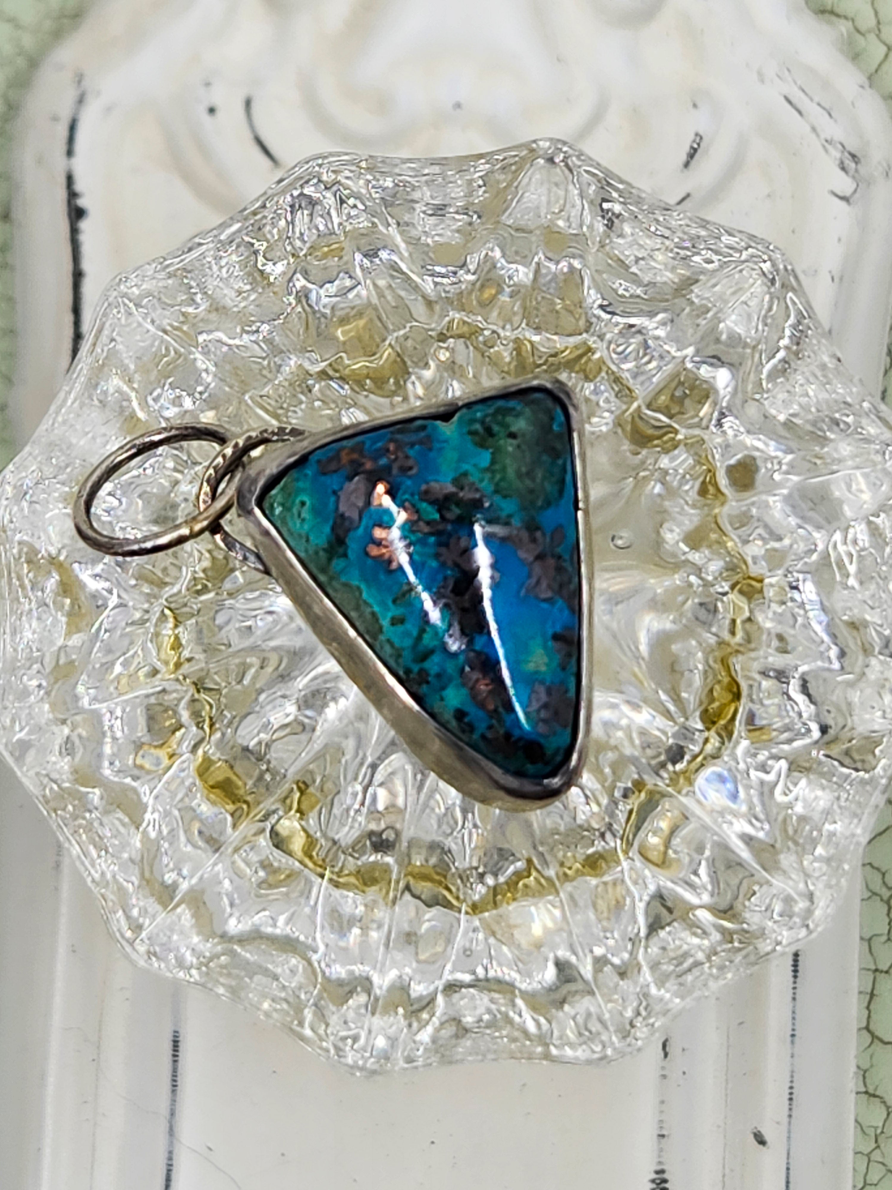 Chrysocolla Copper Pendant Set in Sterling Silver