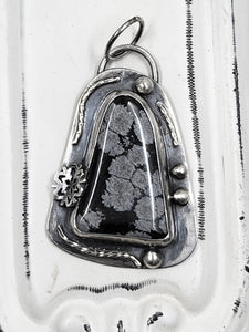 Snowflake Obsidian Sterling Silver Wire Wrap Pendant