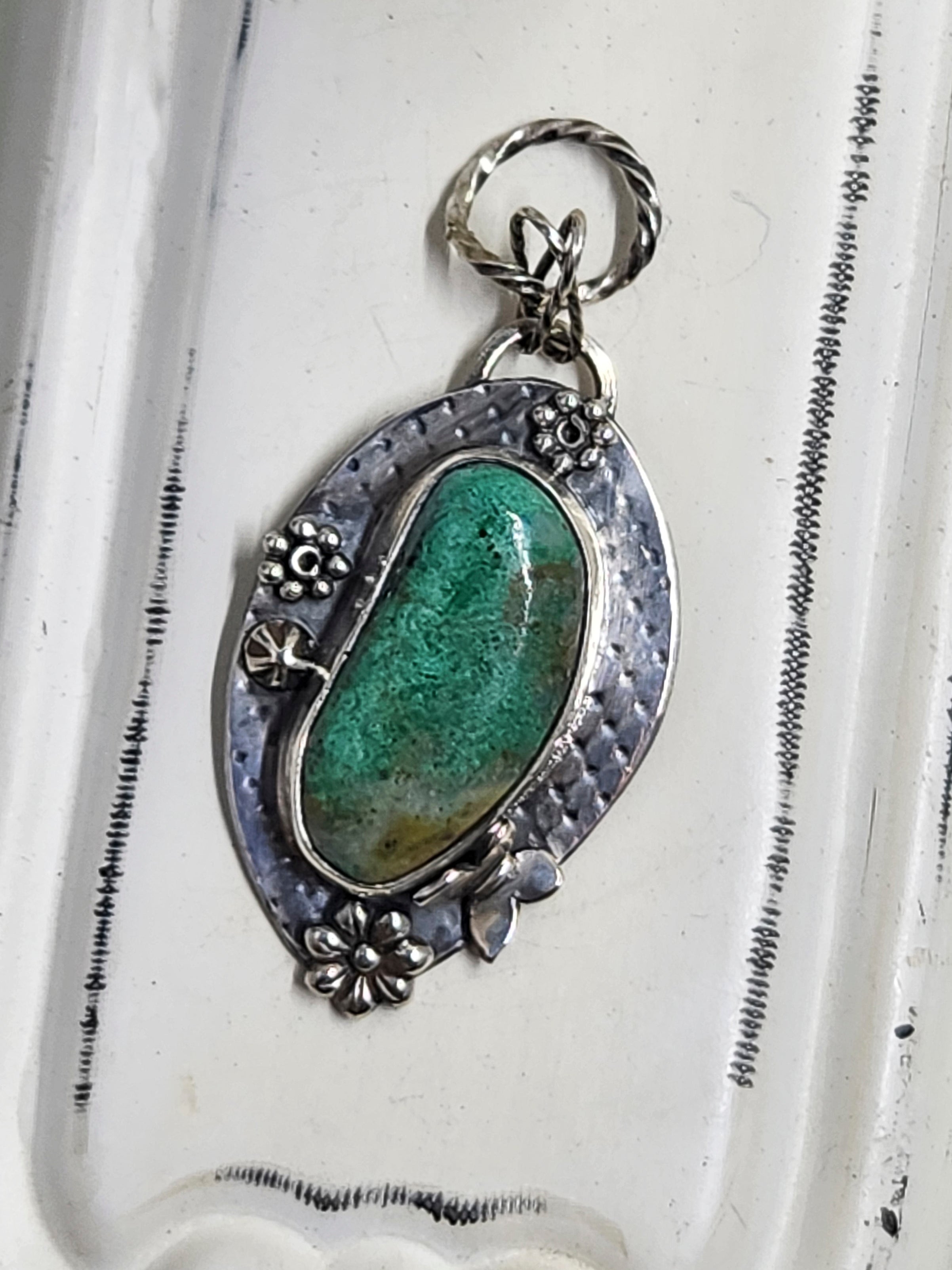 Chrysocolla Butterfly Pendant Set in Sterling Silver