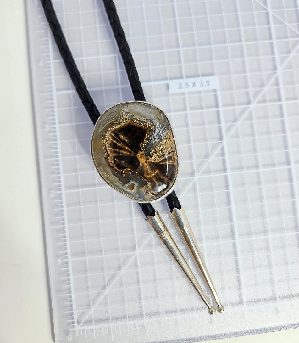 Bolo Tie - Petrified Wood set in Sterling Silver