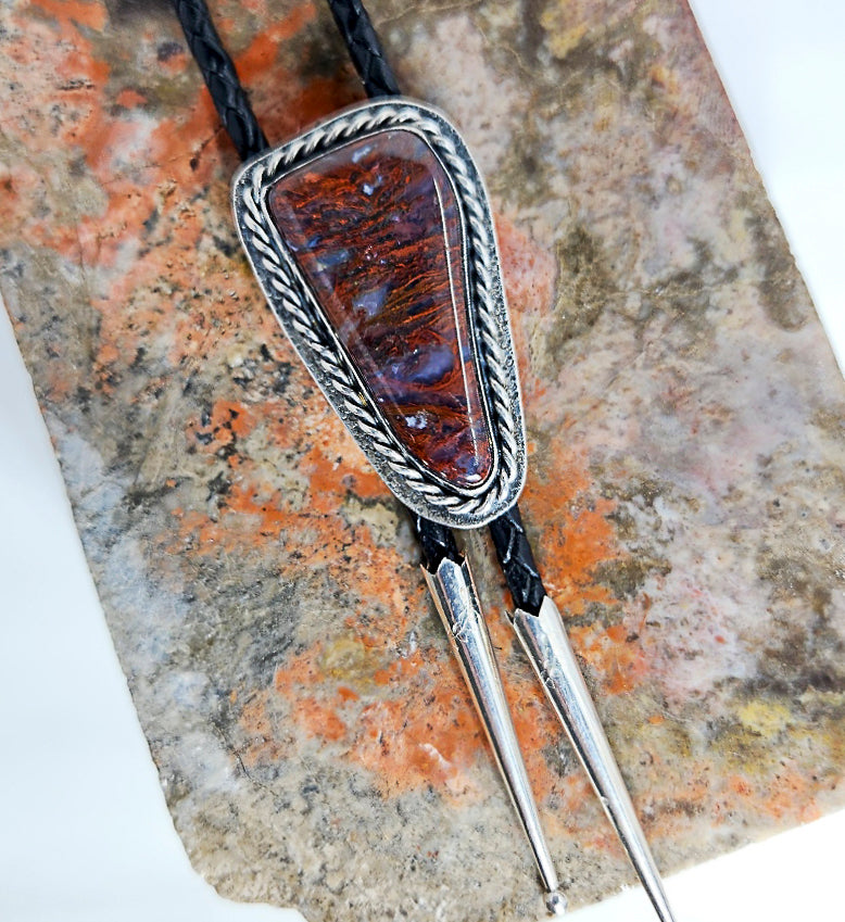 Bolo Tie -Moss Agate Set in Sterling Silver