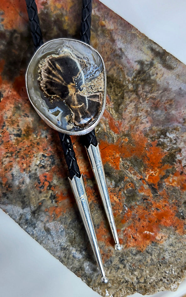 Bolo Tie - Petrified Wood set in Sterling Silver