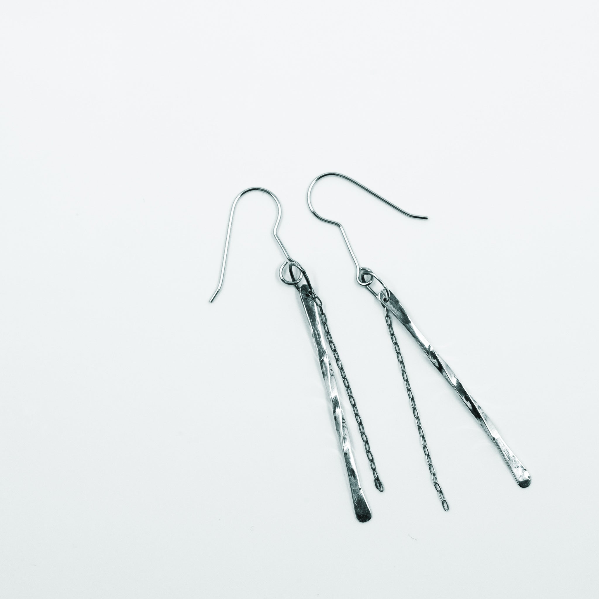 Sterling Silver Twisted Bar and Chain Drop Earrings