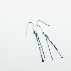 Sterling Silver Twisted Bar and Chain Drop Earrings