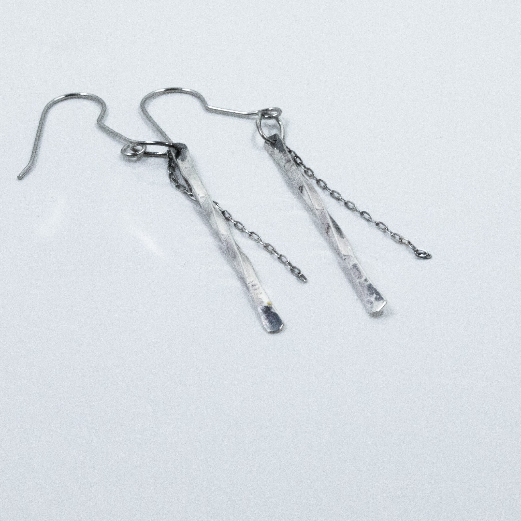 Sterling Silver Twisted Bar and Chain Drop Earrings