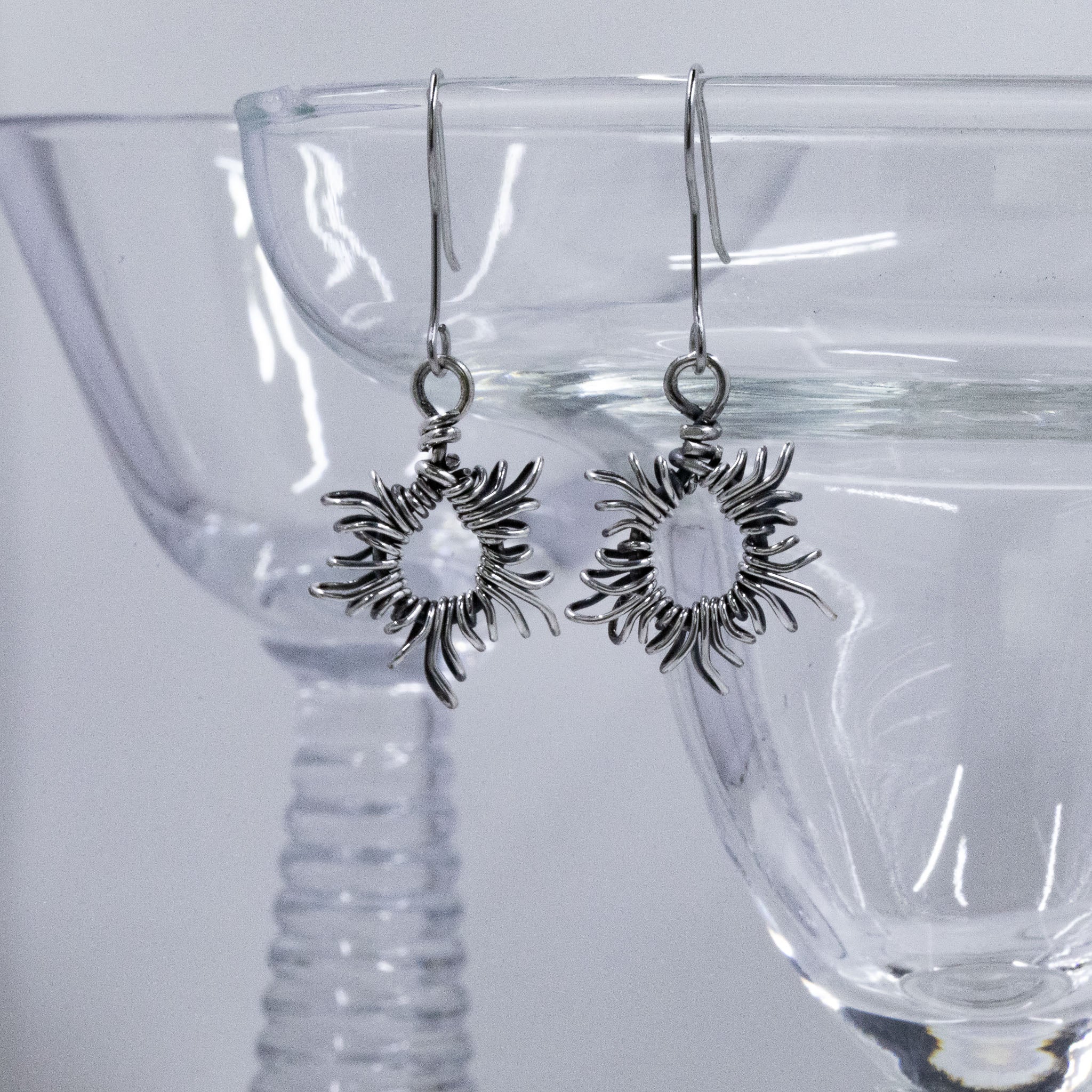 Sterling Silver Sunburst Drop Earrings