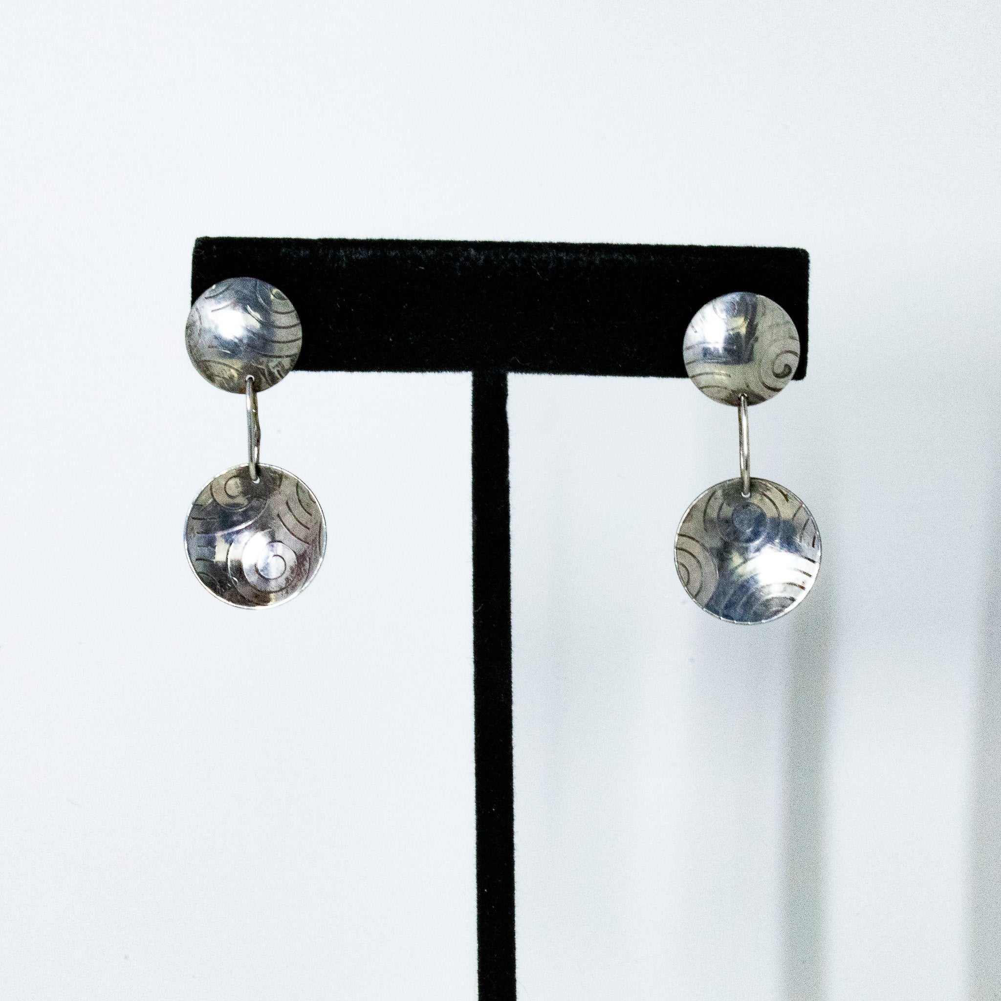 Sterling Silver Double Disk Dangle Post Earrings