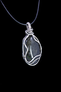 Gold Sheen Obsidian Sterling Silver Wire Wrap Pendant