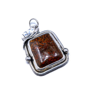 Red Orange Dinosaur Gembone Pendant Set in Sterling Silver