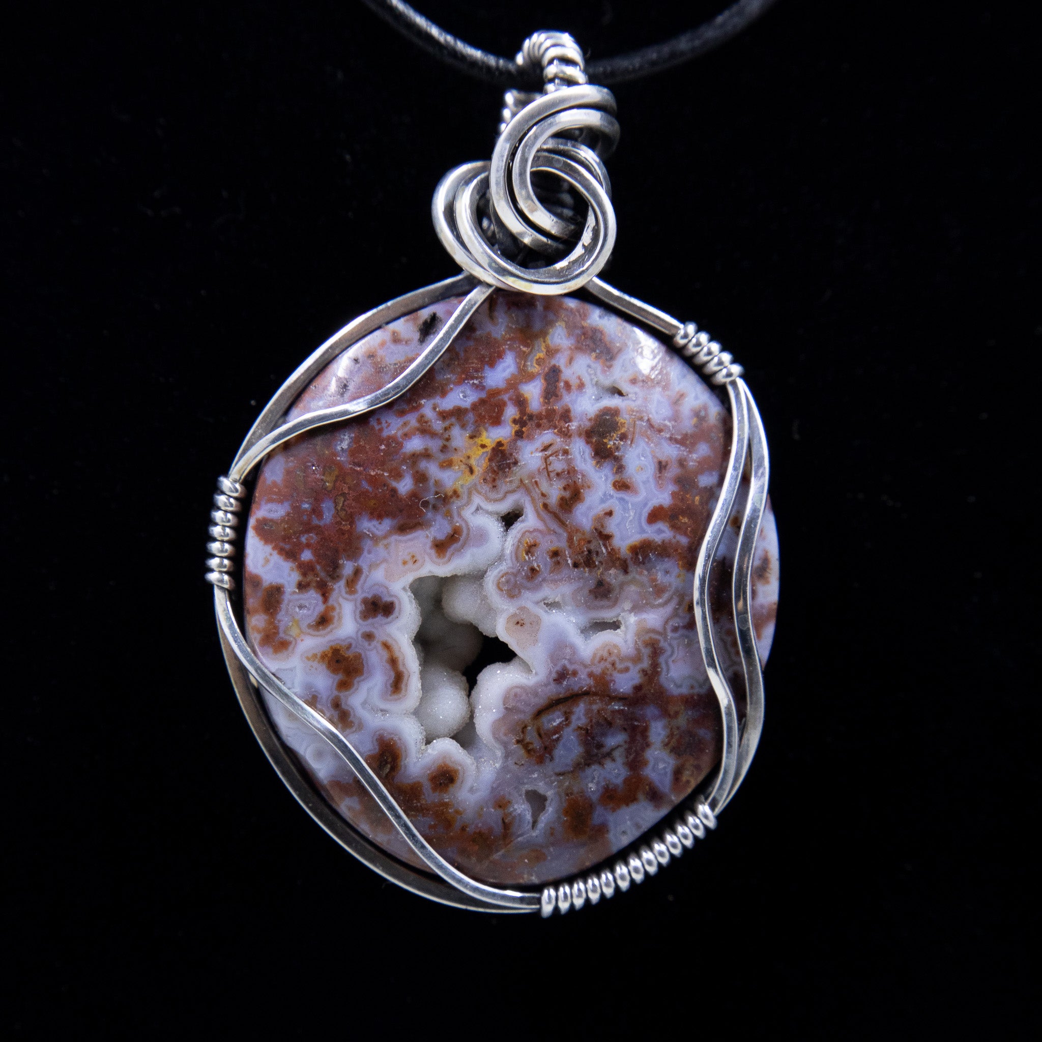 Moss Agate with Druzy Pendant Set in Sterling Silver