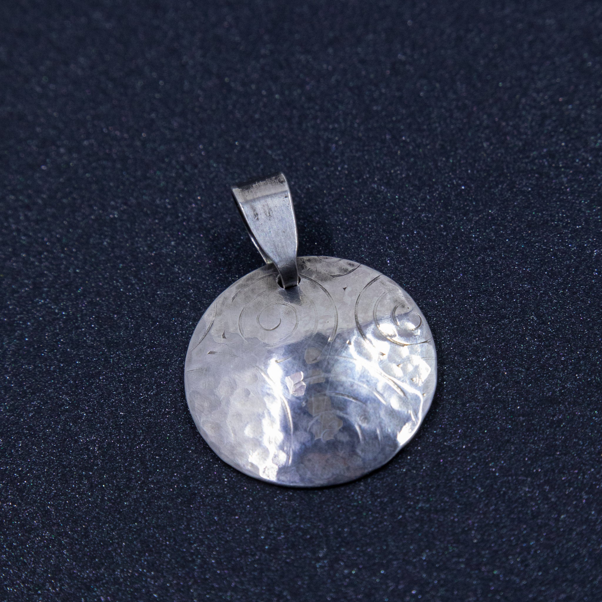 Sterling Silver Milled and Hammered Patterned Medallion Pendant