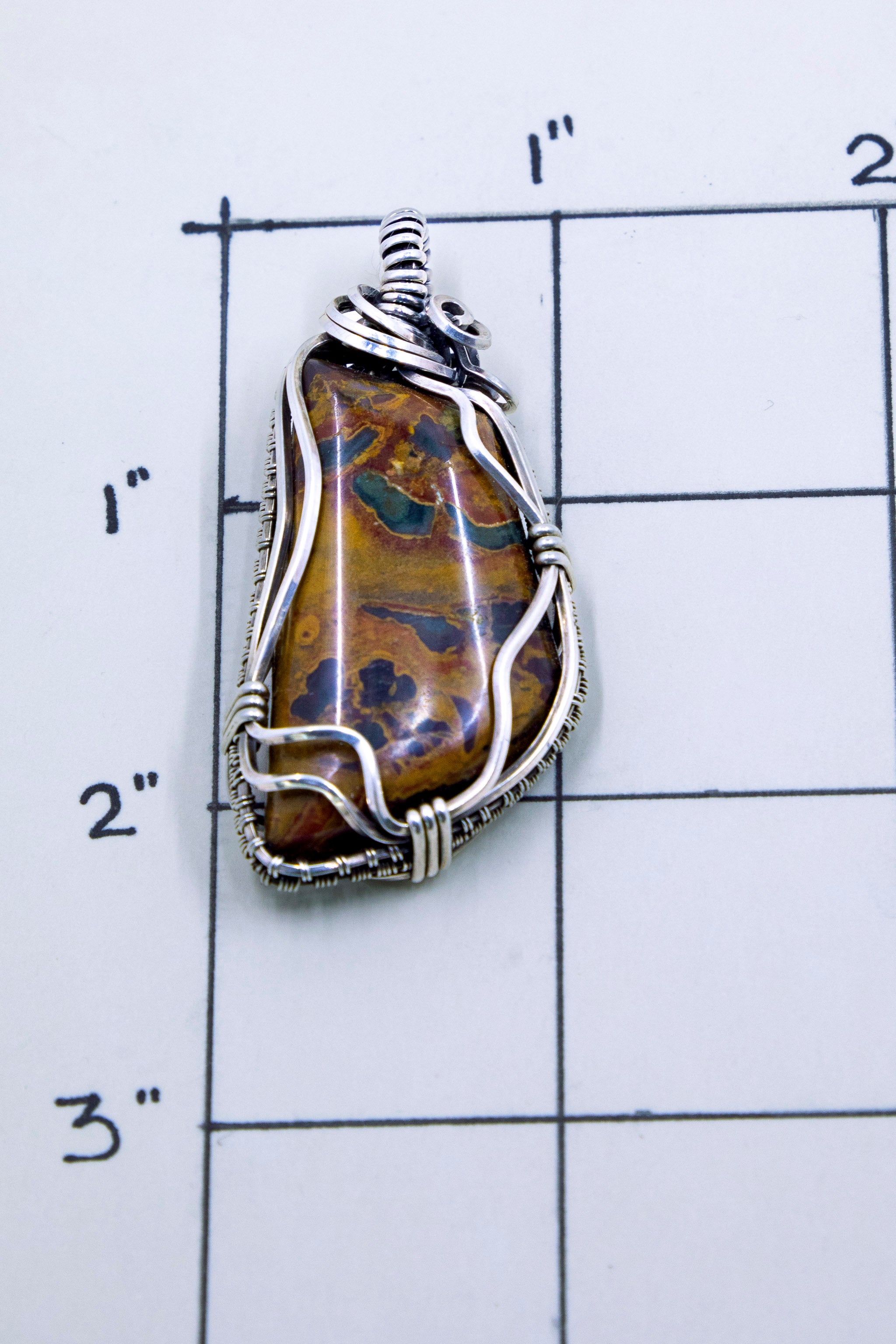 Kaleidoscope Jasper Sterling Silver Wire Wrap Pendant - One of a Kind