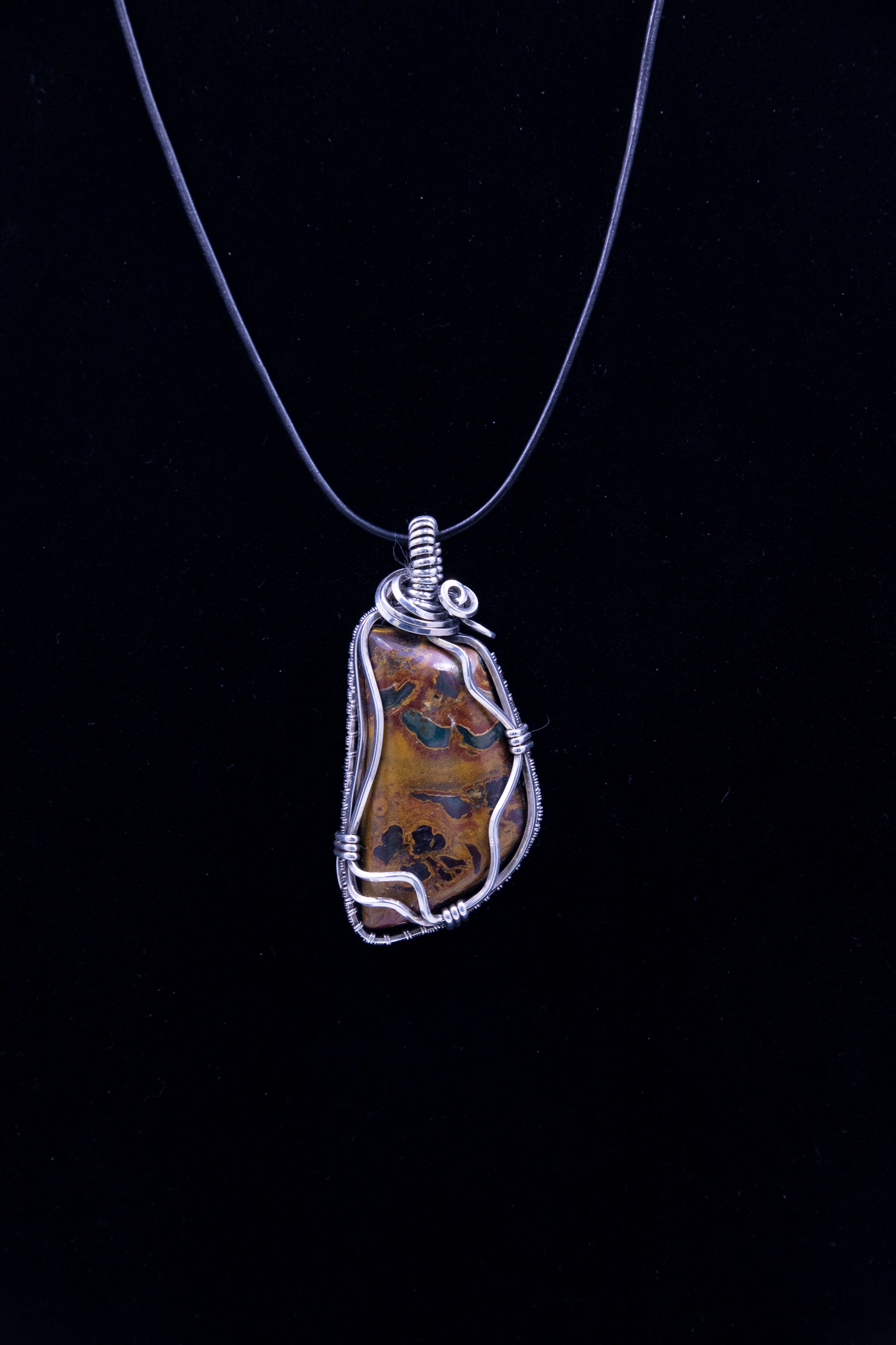 Kaleidoscope Jasper Sterling Silver Wire Wrap Pendant - One of a Kind