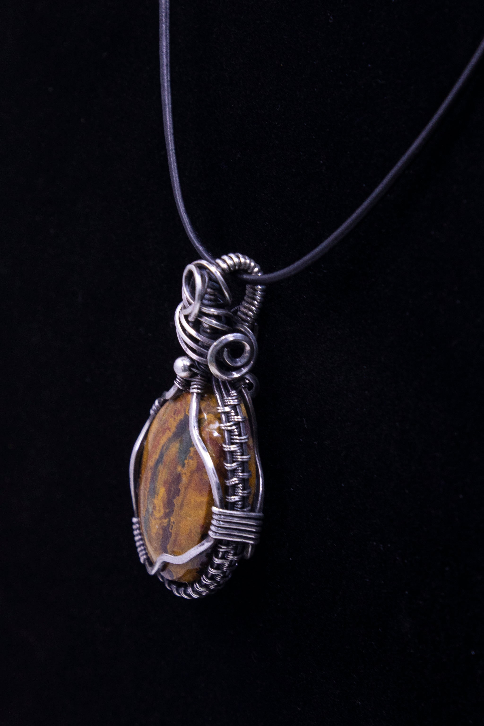 Orange Kaleidoscope Jasper Sterling Silver Wire Wrap Pendant