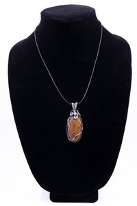 Orange Petrified Wood Sterling Silver Wire Wrap Pendant - One of a kind