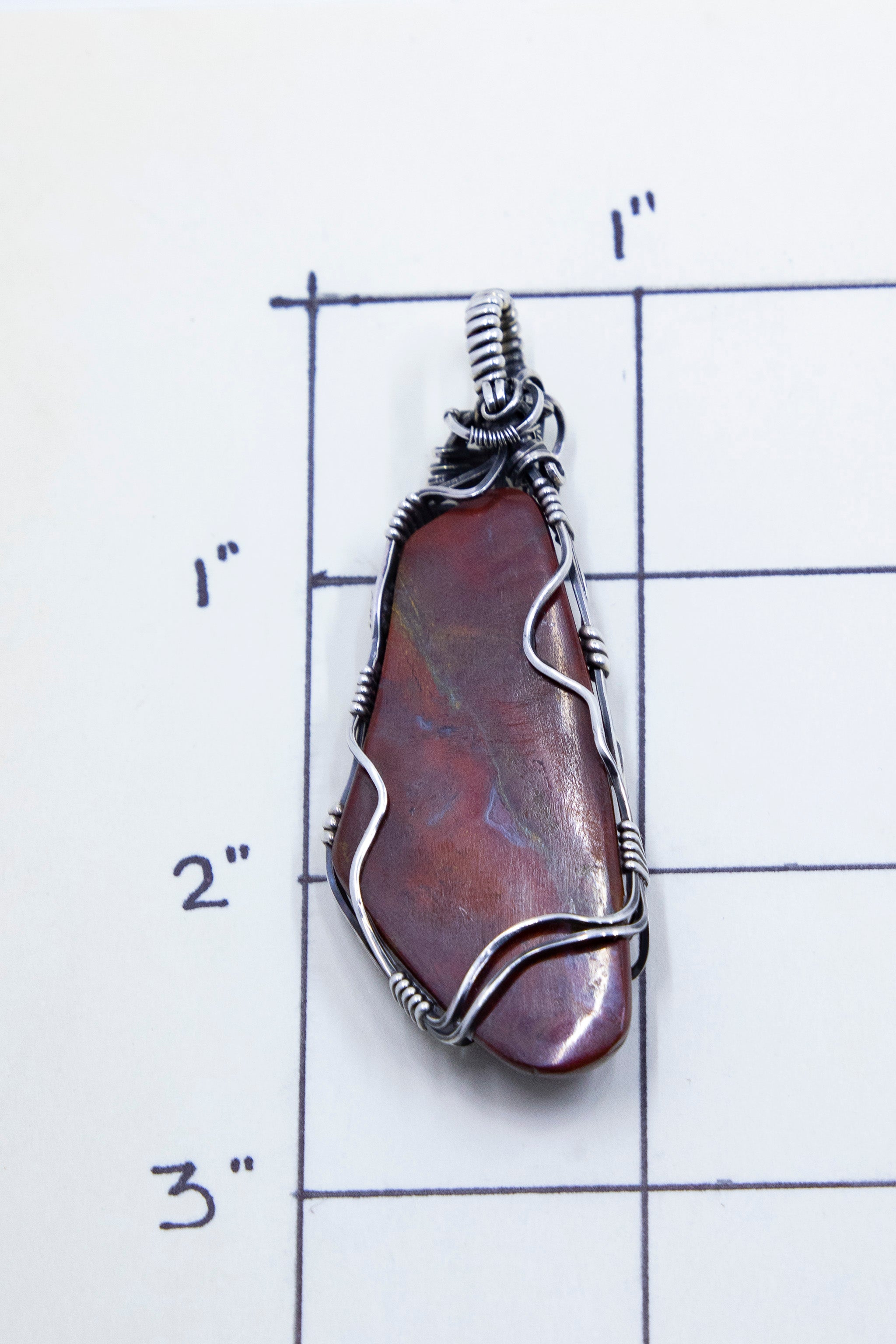 Red Petrified Wood Sterling Silver Wire Wrap Pendant - One of a Kind