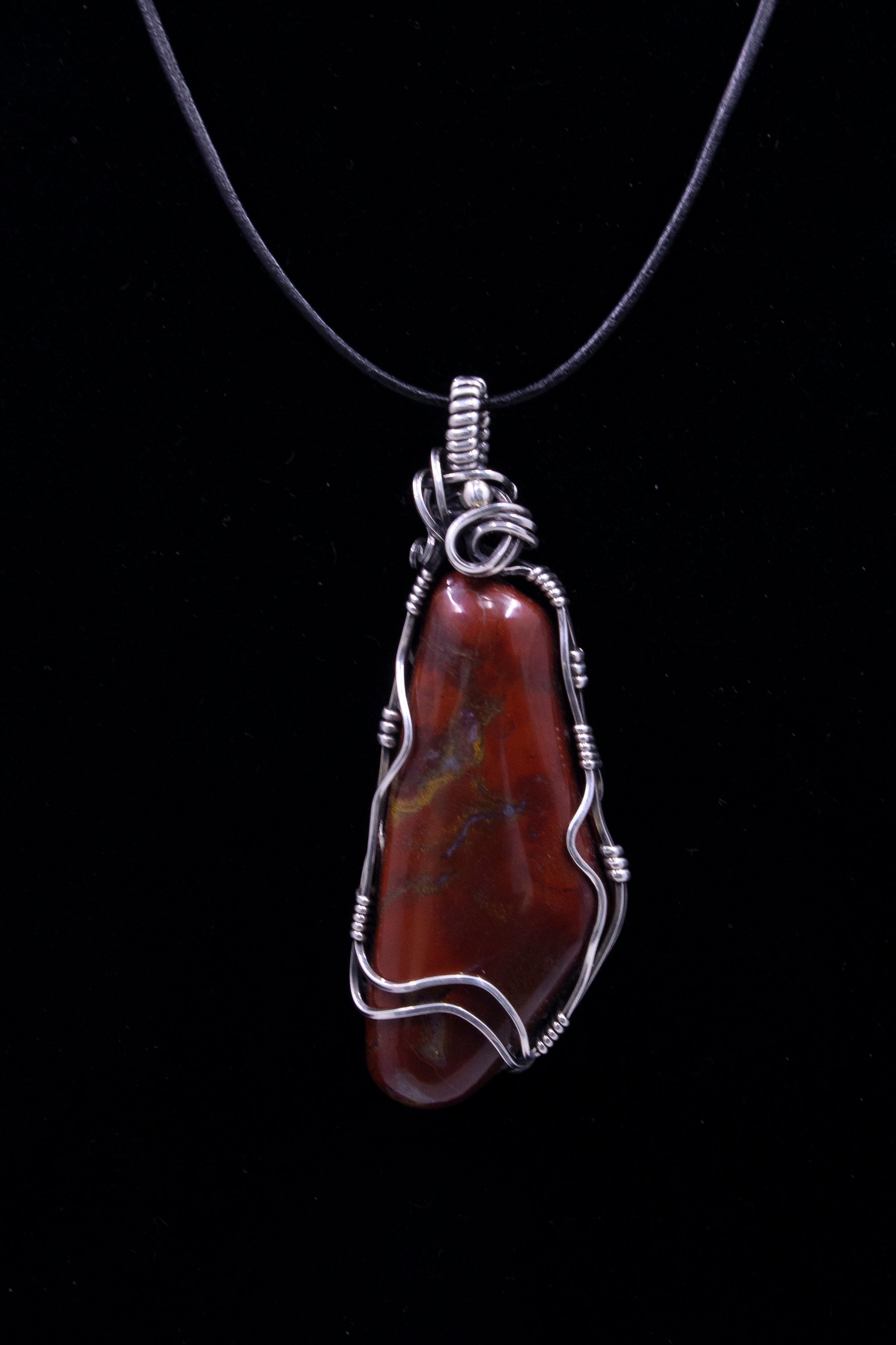 Red Petrified Wood Sterling Silver Wire Wrap Pendant - One of a Kind