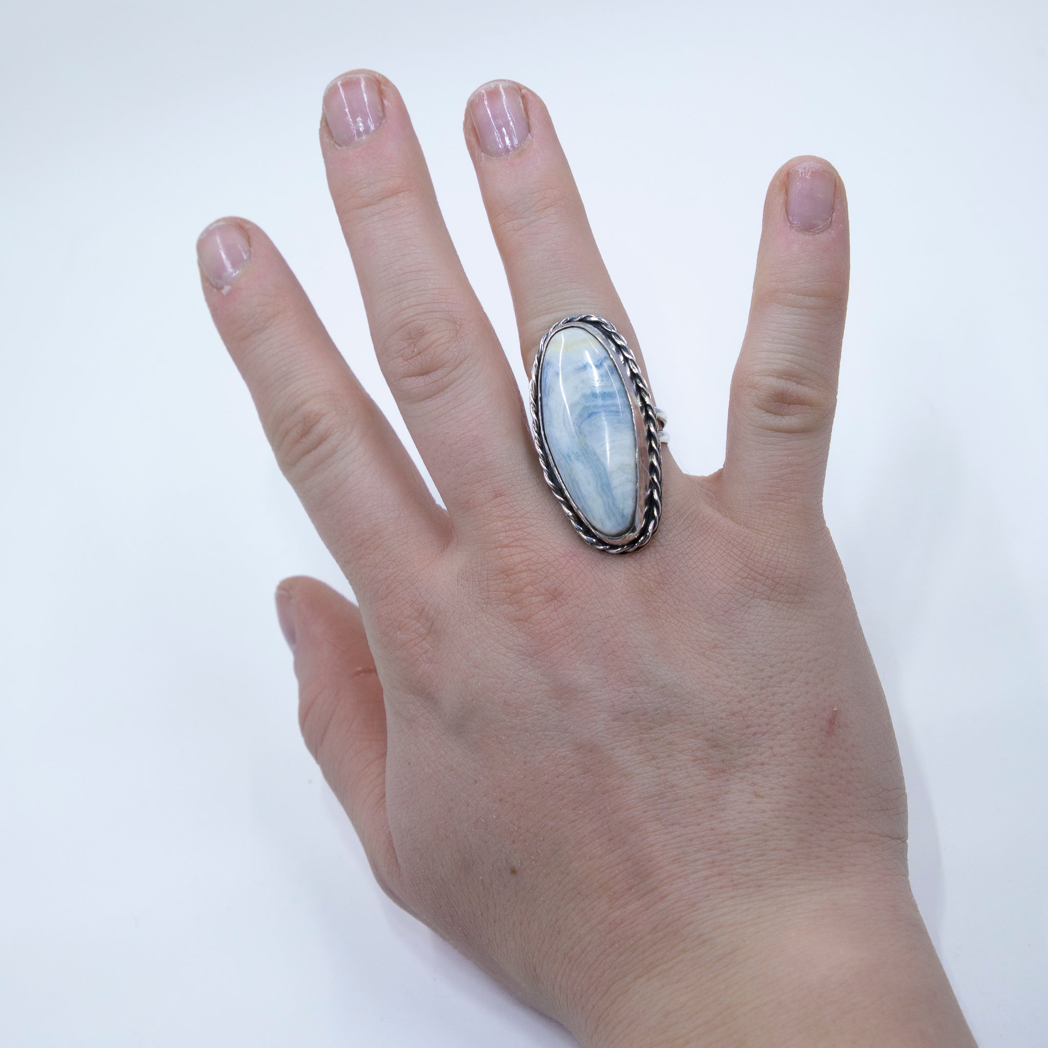 Sterling Silver and Blue Chalcedony Ring (size 8))