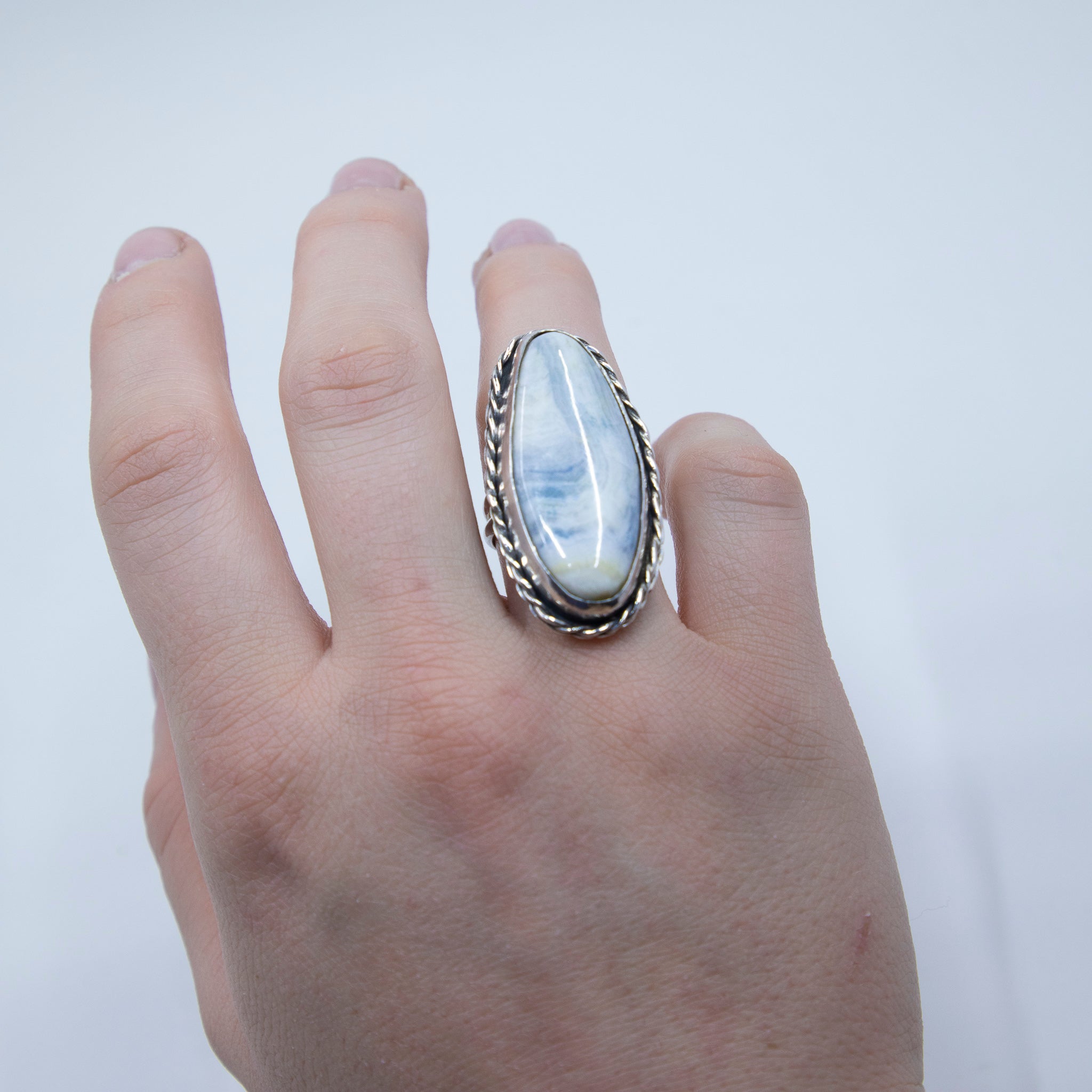 Sterling Silver and Blue Chalcedony Ring (size 8))