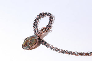 Green Kaleidoscope Jasper Copper Wire Wrap Pendant.