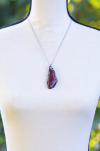 Red Petrified Wood Sterling Silver Wire Wrap Pendant - One of a Kind