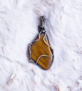 Yellow Petrified Wood Sterling Silver Wire Wrap Pendant